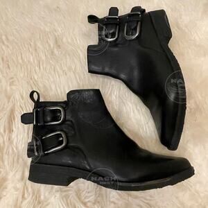 Belle by Sigerson Morrison 8 Black Leather Booties | Double Buckle Ankle Boots